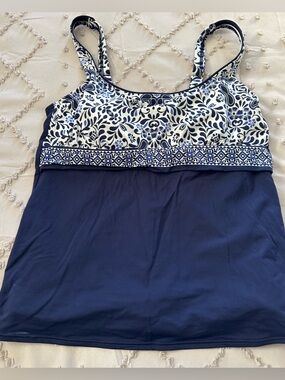 Lands' End Navy and White Printed Tankini Camisole